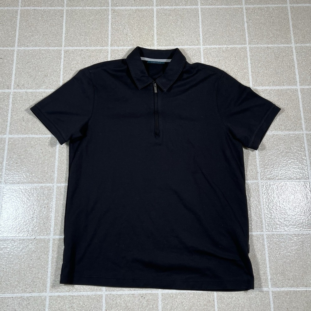Perry Ellis Quarter 1/4 Zip Black Stretch Polo Shirt Men's Size Large